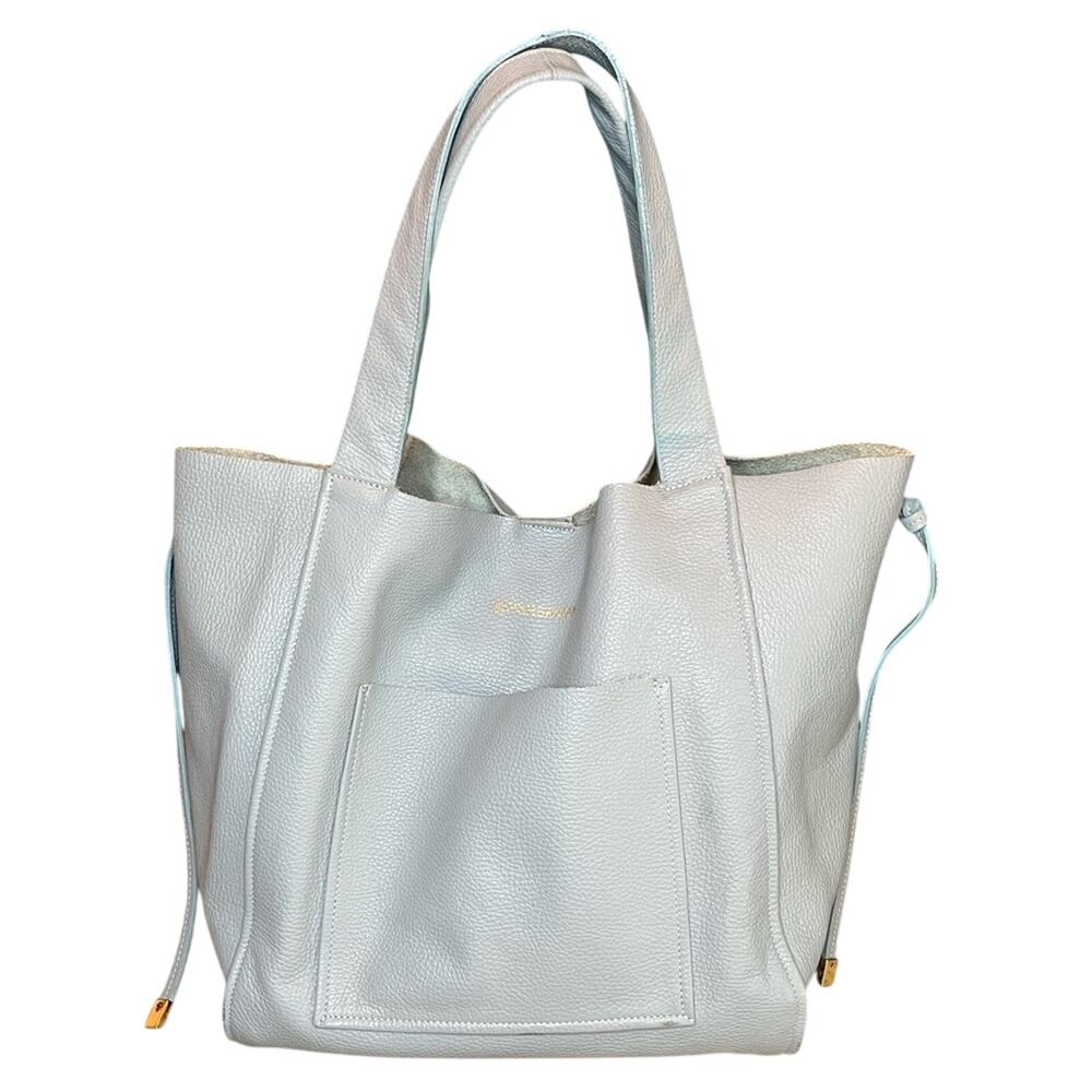 Persaman New York Slouchy Pebbled Leather Hobo Tote Bag Large Pale Blue